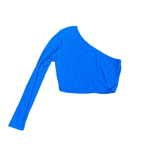 Superdown Revolve Karol Ribbed Crop Top One-Sleeve Top Cobalt Blue - Picture 2 of 4